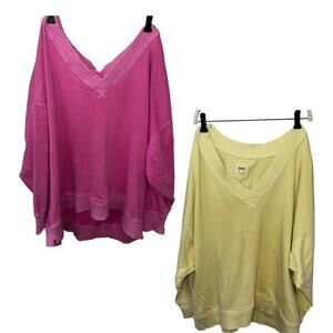 Women's V-Neck Sweater - Pink and Yellow